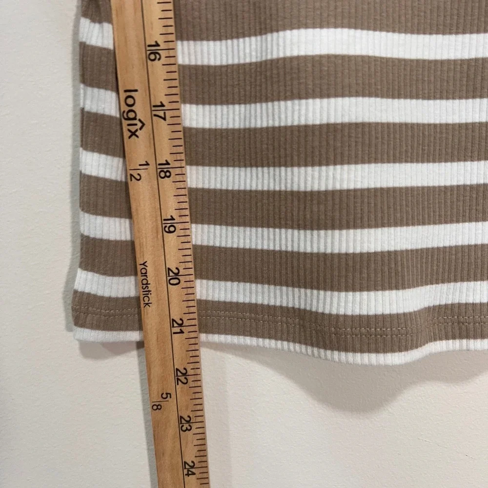 J.Crew Womens Tan White Striped Ribbed Puff Sleeve Mixed Media Top Small NEW